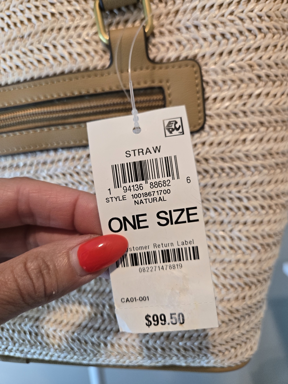 Style & Co. Natural Straw Tote with Tan Trim and Zip Pocket - Picture 3 of 16